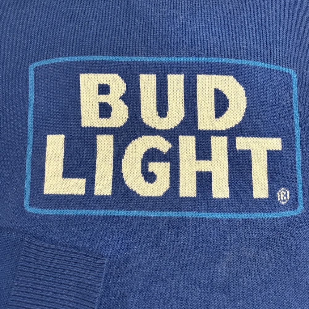 Bud LightSweater King Of‎ Beer Blue Knit Pullover Merch Logo Spell out Mens L - Picture 2 of 8